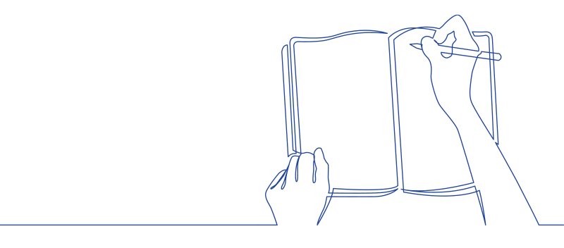 Two hands writing in a notebook